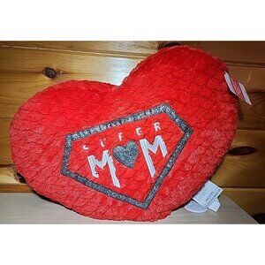 Red Heart Shaped Super Mom Pillow Decorative Mother's Day Glitter
